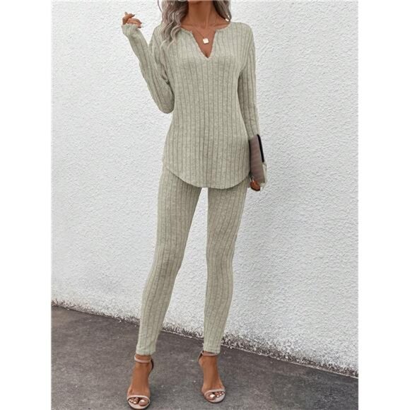 Notched Neck Curved Hem Tee & Leggings